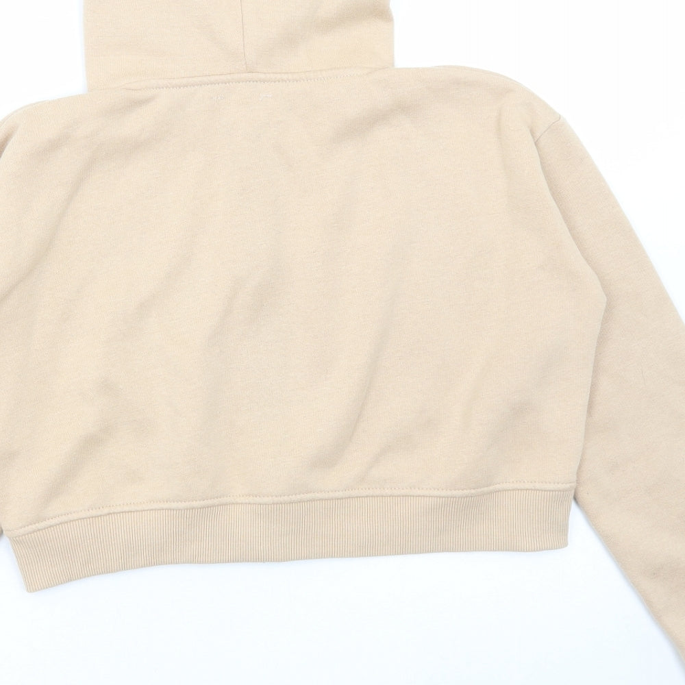 PRETTYLITTLETHING Womens Beige Cotton Full Zip Hoodie Size S Zip