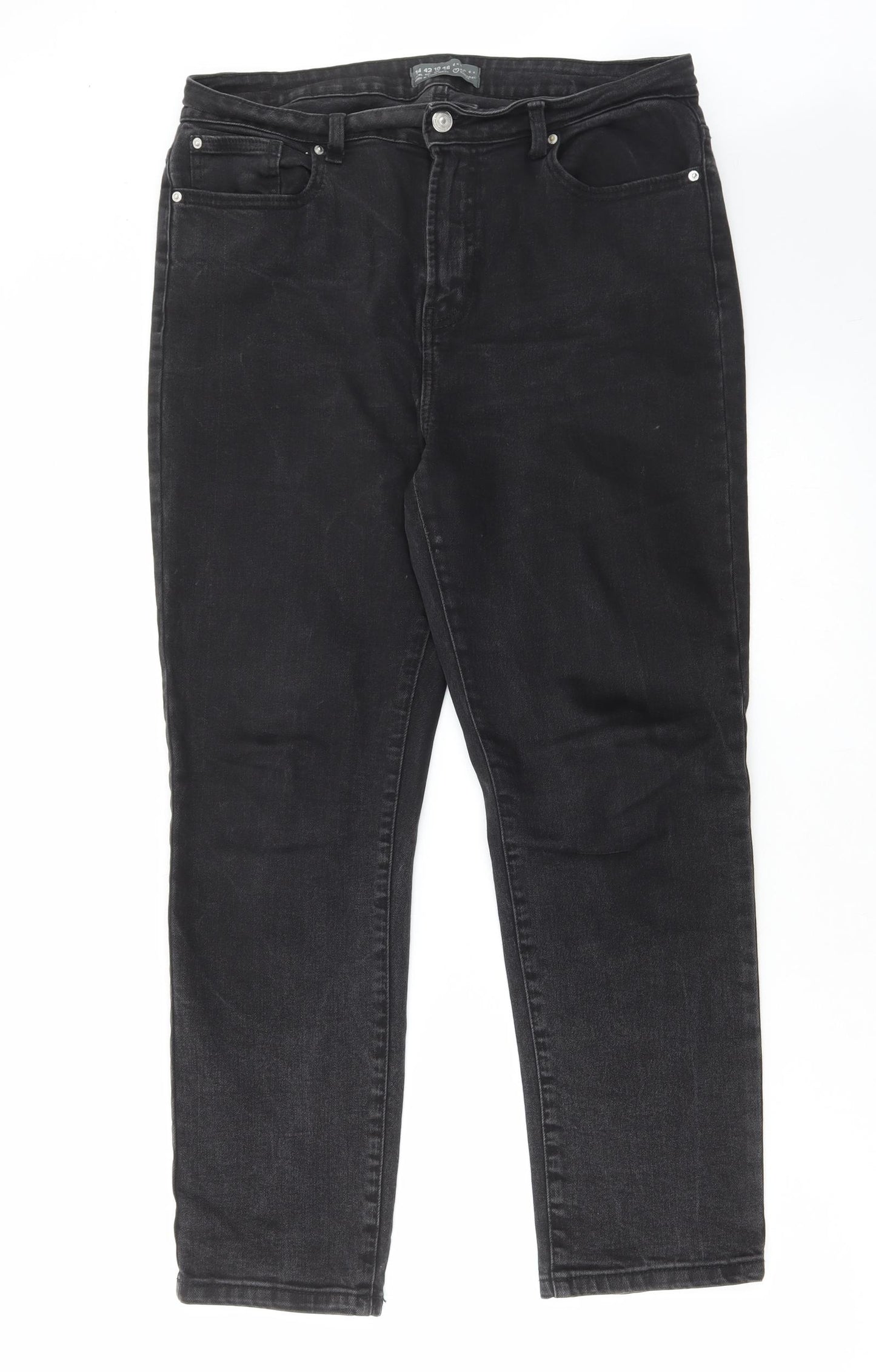 Denim & Co. Womens Black Cotton Straight Jeans Size 14 L27 in Regular Zip