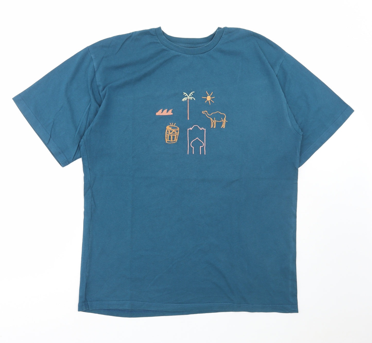Urban Outfitters Womens Blue Cotton Basic T-Shirt Size M Round Neck - Camel