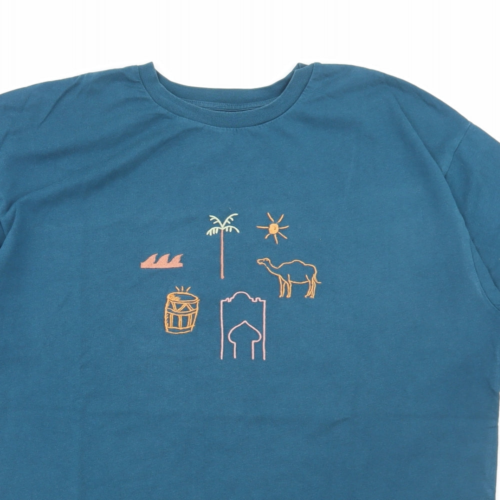 Urban Outfitters Womens Blue Cotton Basic T-Shirt Size M Round Neck - Camel