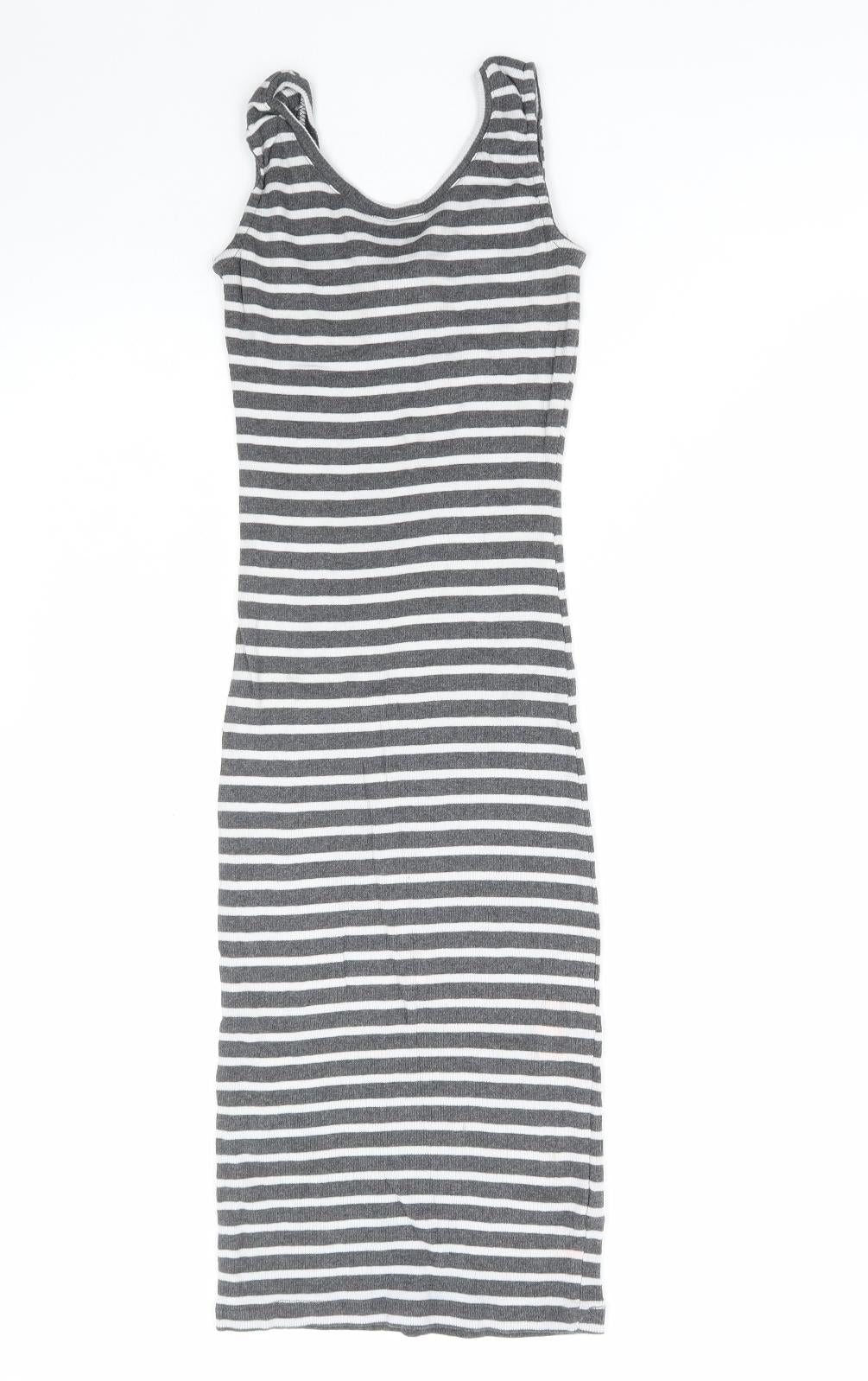 Atmosphere Womens Grey Striped Cotton Bodycon Size 8 Round Neck Pullover - Ribbed