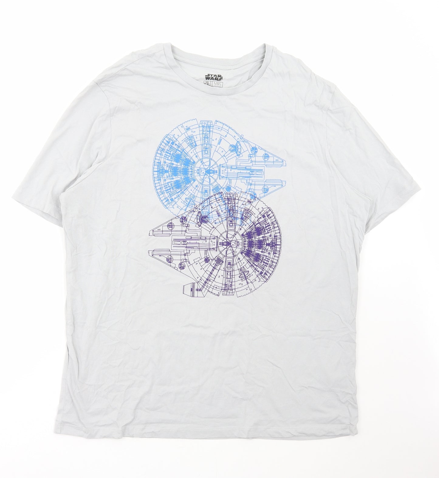Marks and Spencer Mens Grey Cotton T-Shirt Size 2XL Round Neck - Star Wars