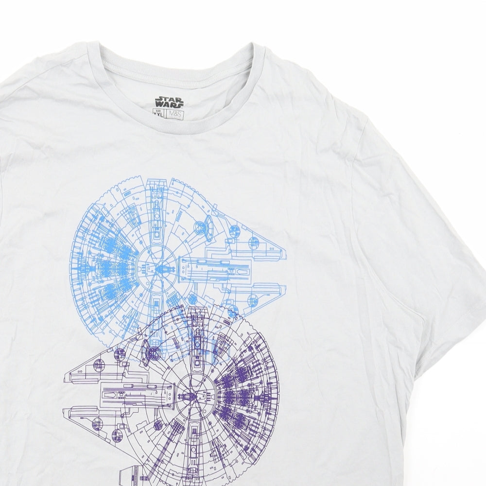Marks and Spencer Mens Grey Cotton T-Shirt Size 2XL Round Neck - Star Wars