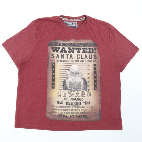 Debenhams Mens Red Cotton T-Shirt Size XL Round Neck - Christmas