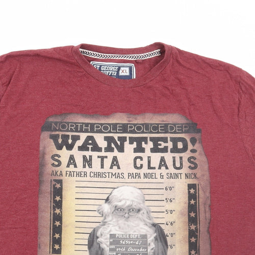 Debenhams Mens Red Cotton T-Shirt Size XL Round Neck - Christmas