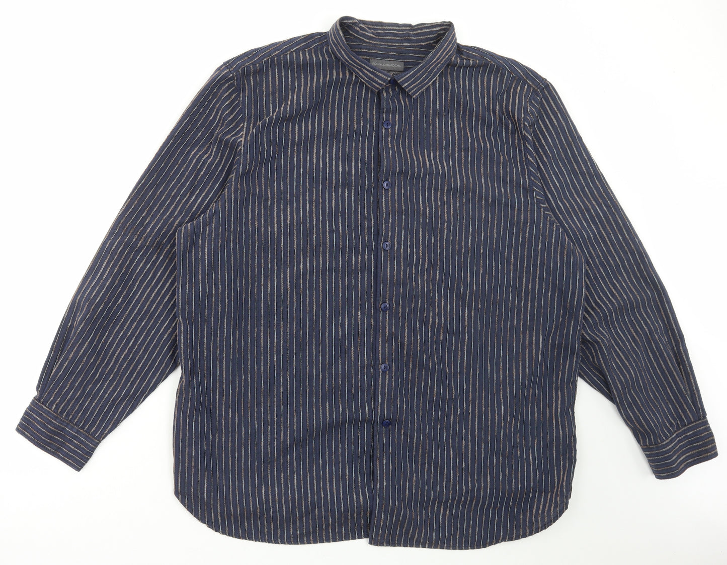 Debenhams Mens Blue Striped Cotton Button-Up Size XL Collared Button