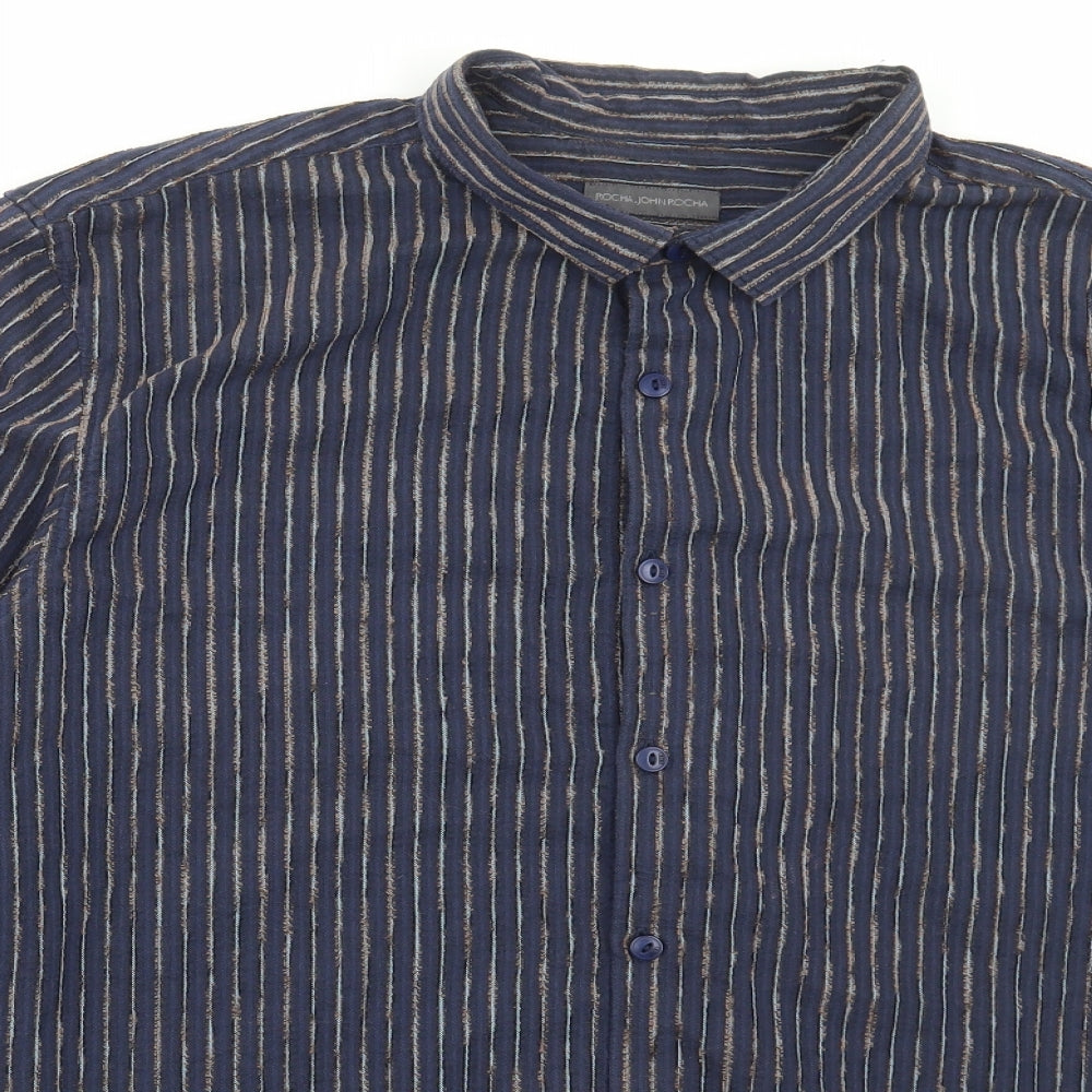 Debenhams Mens Blue Striped Cotton Button-Up Size XL Collared Button
