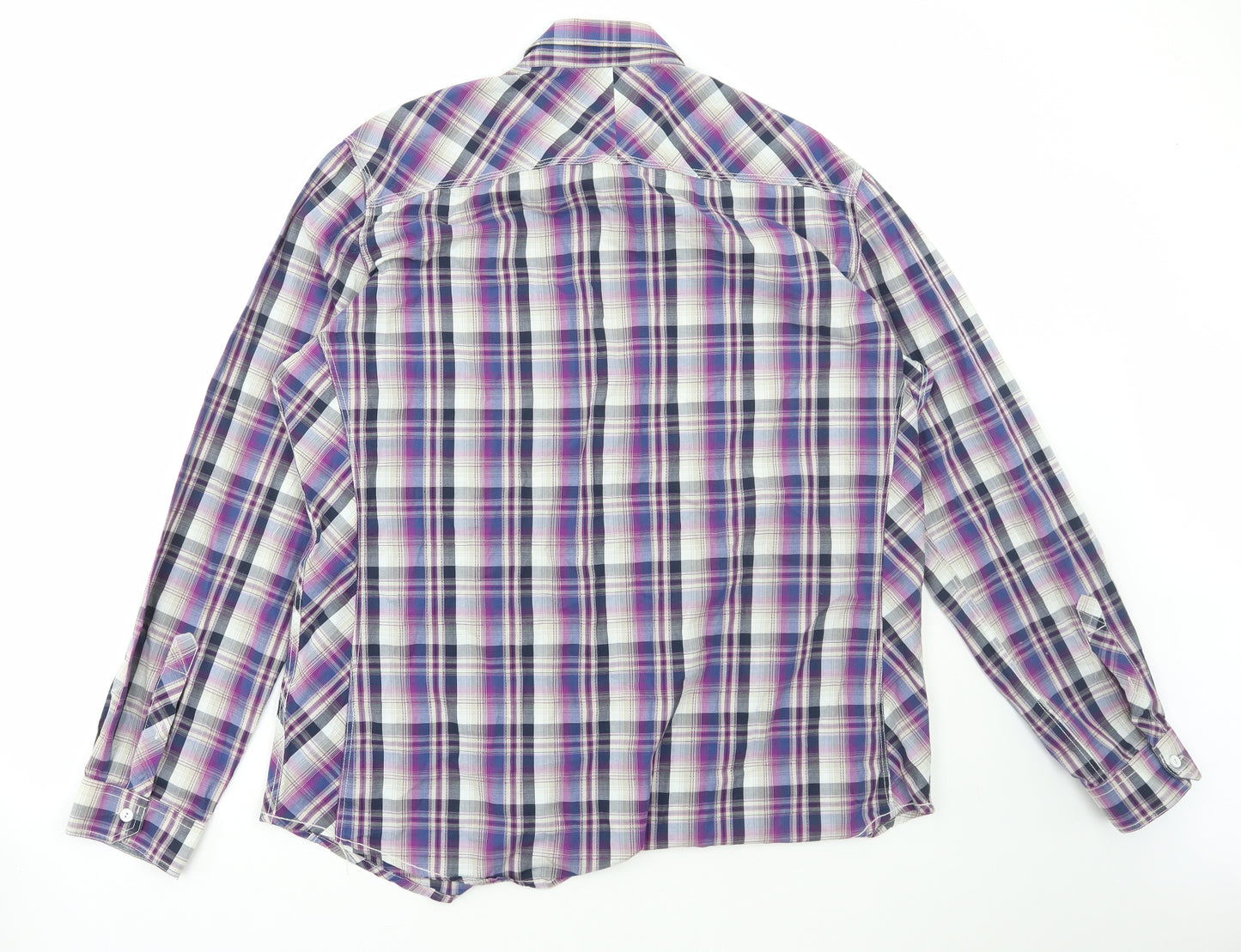 NEXT Mens Purple Check Cotton Button-Up Size 2XL Collared Button
