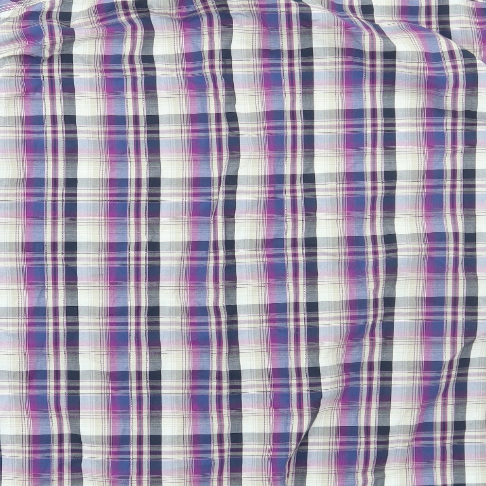 NEXT Mens Purple Check Cotton Button-Up Size 2XL Collared Button