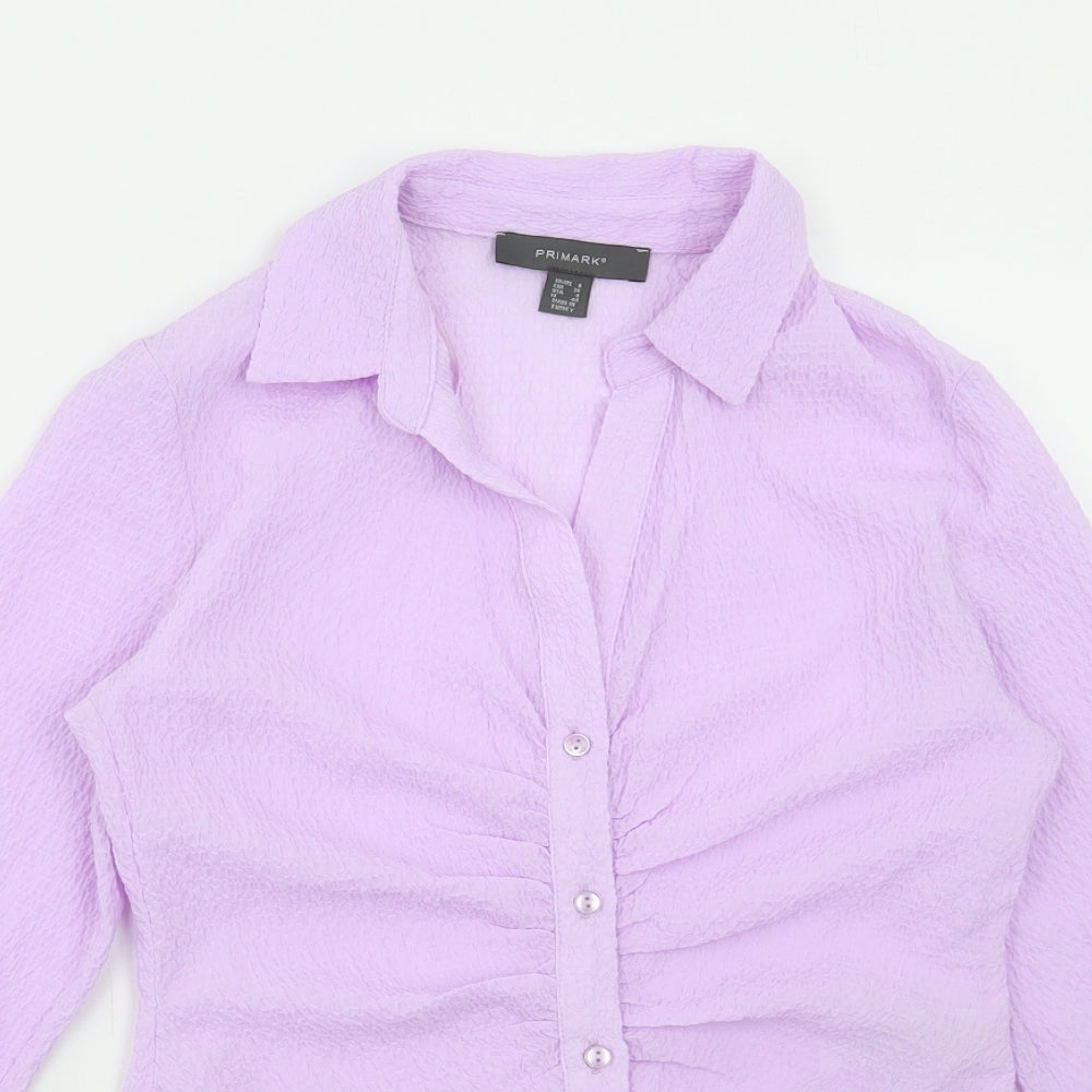 Primark Womens Purple Polyester Basic Blouse Size 8 V-Neck
