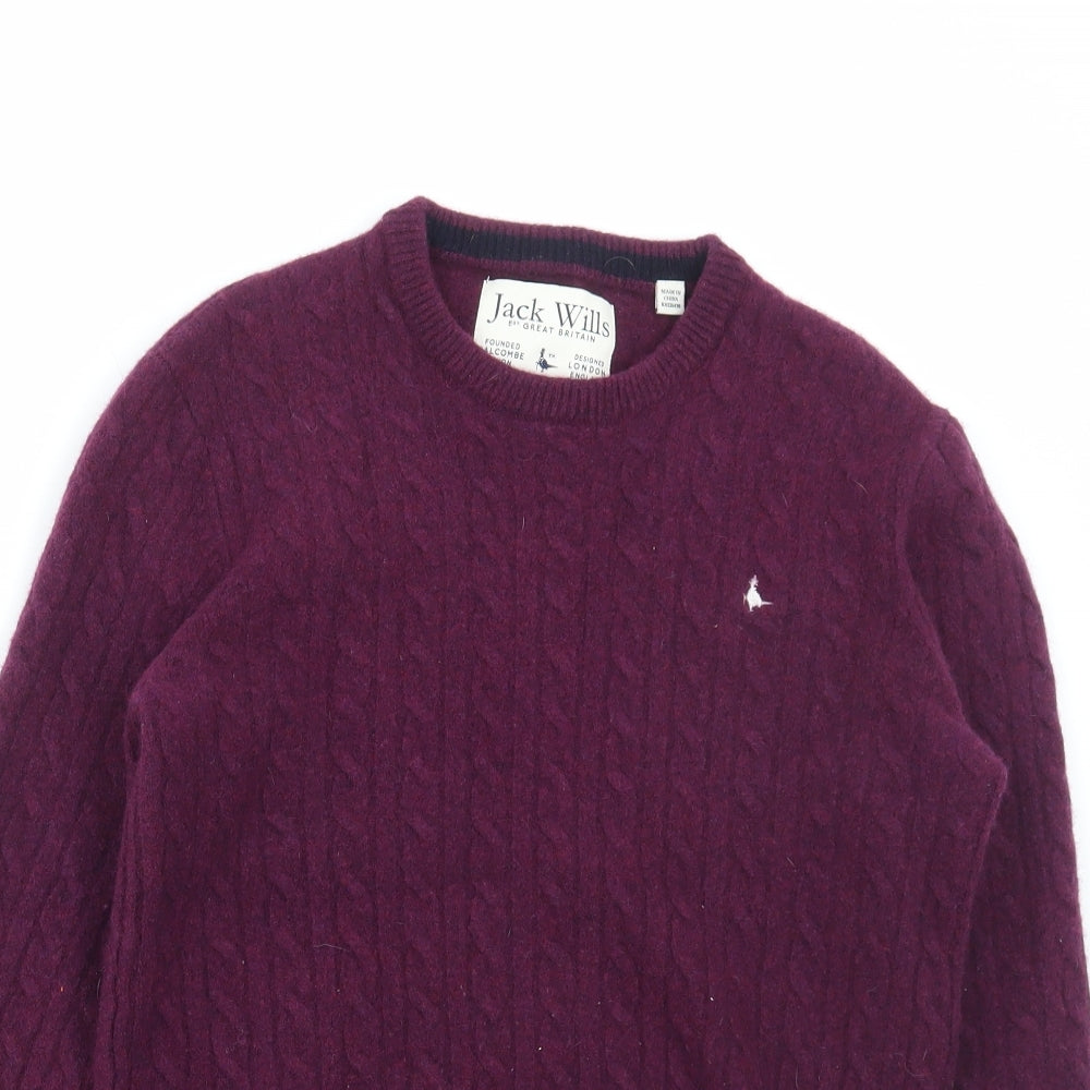 Jack Wills Womens Purple Round Neck Wool Pullover Jumper Size L