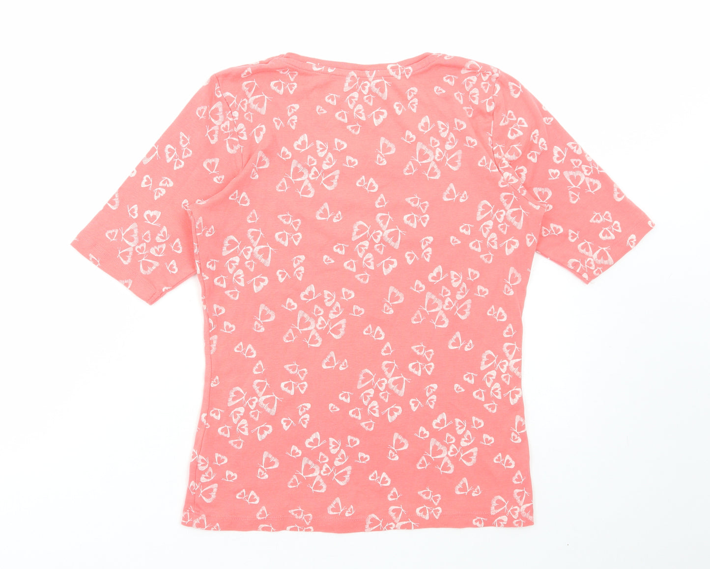 M&Co Womens Pink Geometric Cotton Basic T-Shirt Size 12 Square Neck - Butterfly Print