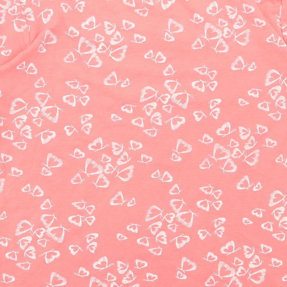 M&Co Womens Pink Geometric Cotton Basic T-Shirt Size 12 Square Neck - Butterfly Print