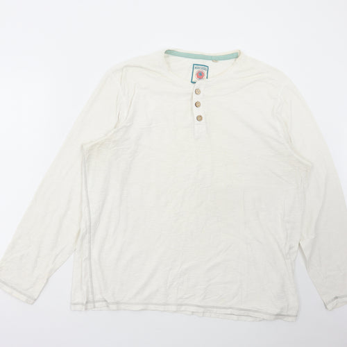 Debenhams Mens White Cotton T-Shirt Size XL Henley