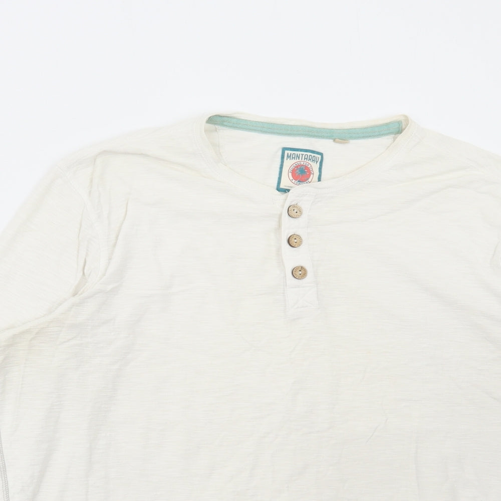 Debenhams Mens White Cotton T-Shirt Size XL Henley
