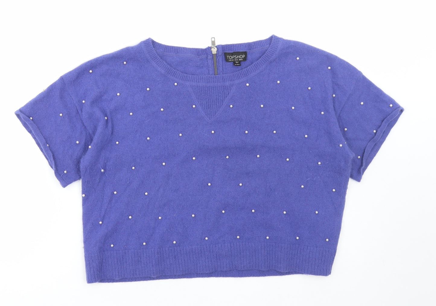 Topshop Womens Blue Round Neck Polka Dot Nylon Pullover Jumper Size 12