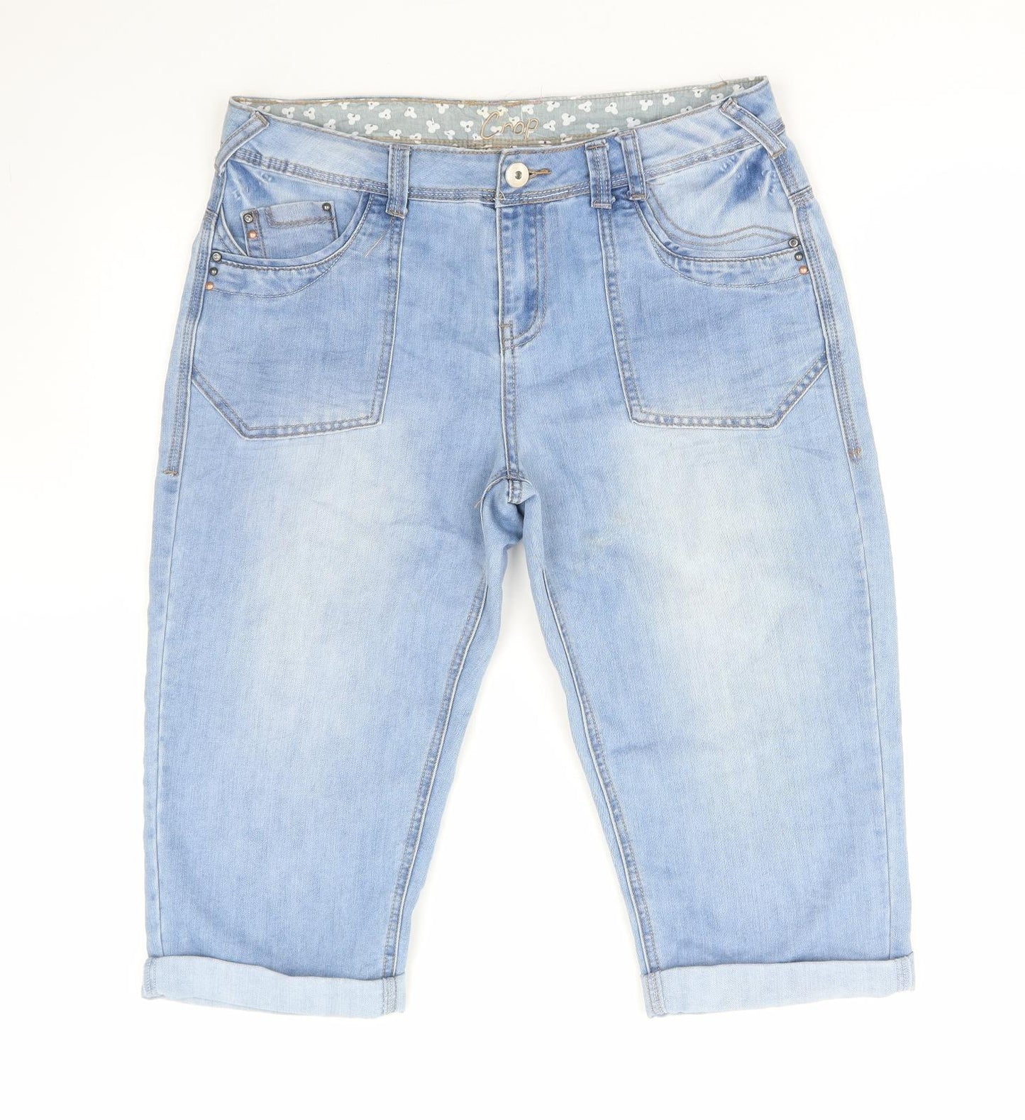 George Womens Blue Cotton Cropped Jeans Size 12 Regular Zip