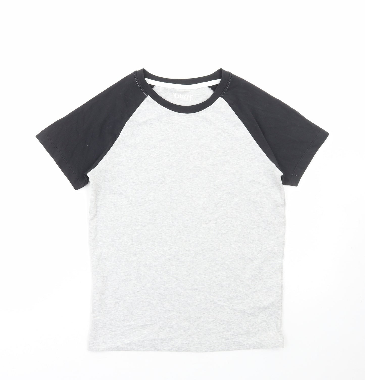 Nutmeg Boys Grey Colourblock Cotton Basic T-Shirt Size 10-11 Years Round Neck Pullover