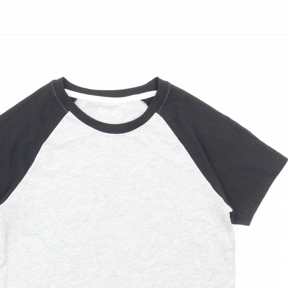 Nutmeg Boys Grey Colourblock Cotton Basic T-Shirt Size 10-11 Years Round Neck Pullover