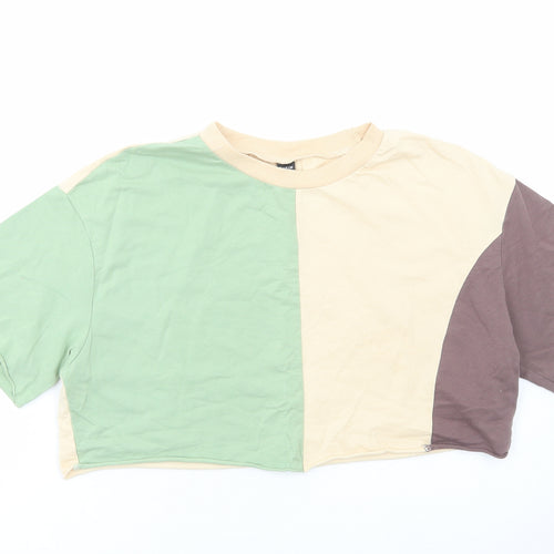 SheIn Womens Multicoloured Colourblock Cotton Cropped T-Shirt Size M Round Neck