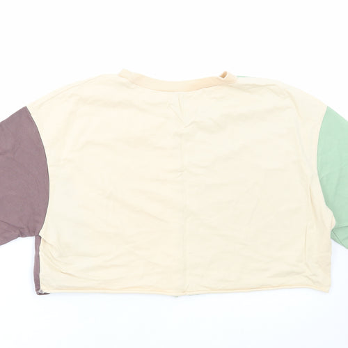 SheIn Womens Multicoloured Colourblock Cotton Cropped T-Shirt Size M Round Neck