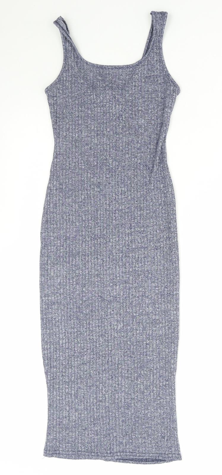 New Look Womens Blue Cotton Bodycon Size 8 Scoop Neck Pullover - Ribbed