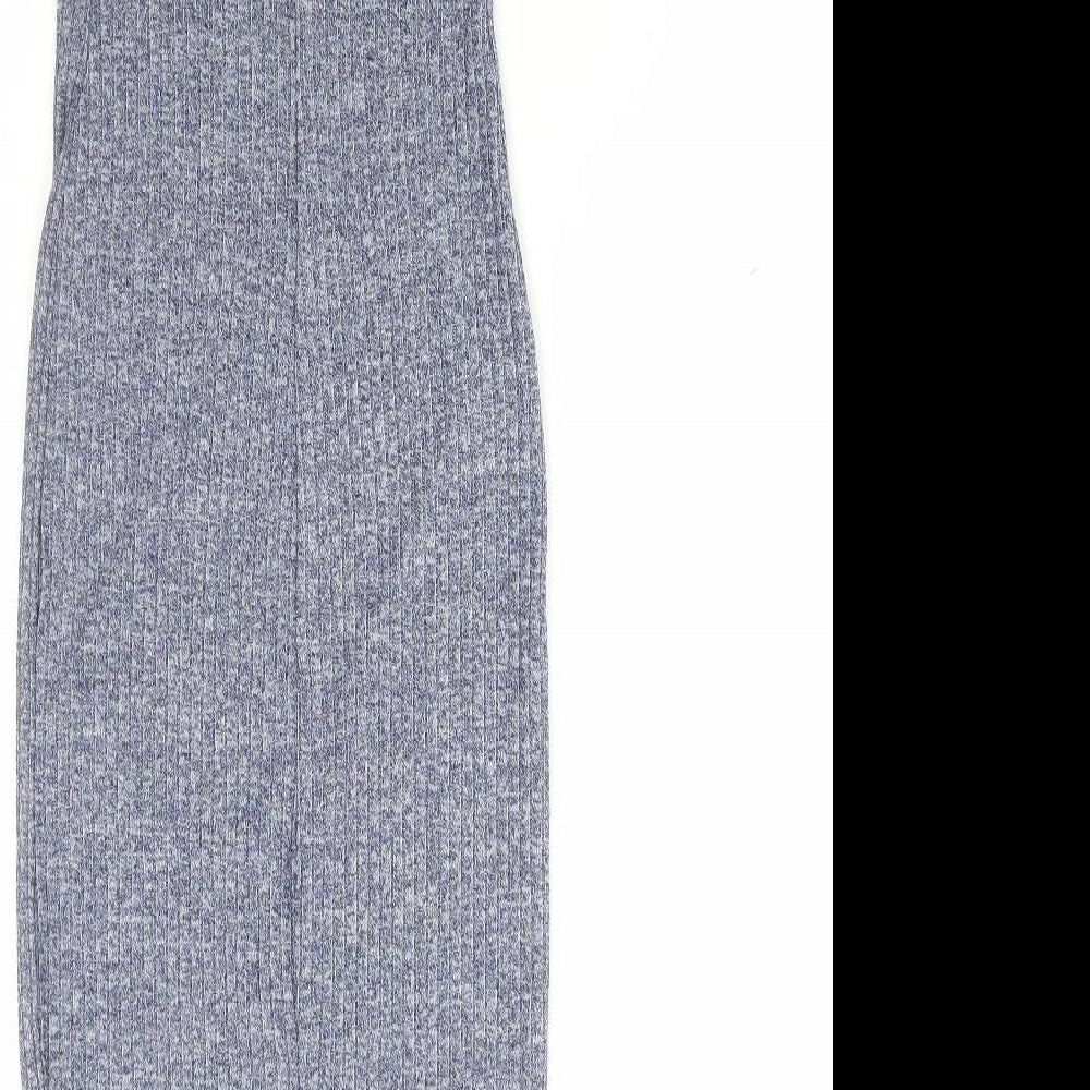 New Look Womens Blue Cotton Bodycon Size 8 Scoop Neck Pullover - Ribbed