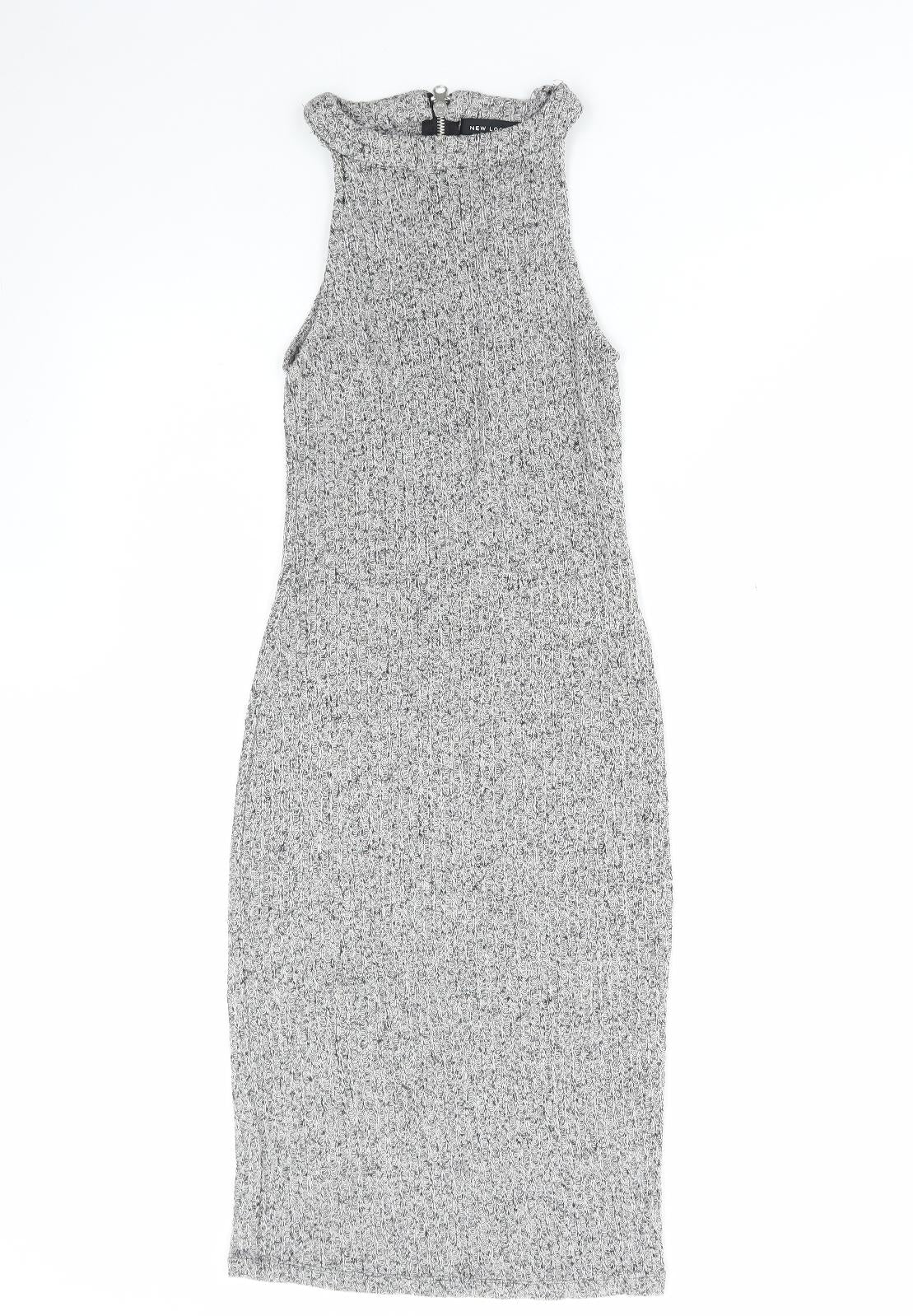 New Look Womens Grey Viscose Bodycon Size 8 Round Neck Zip