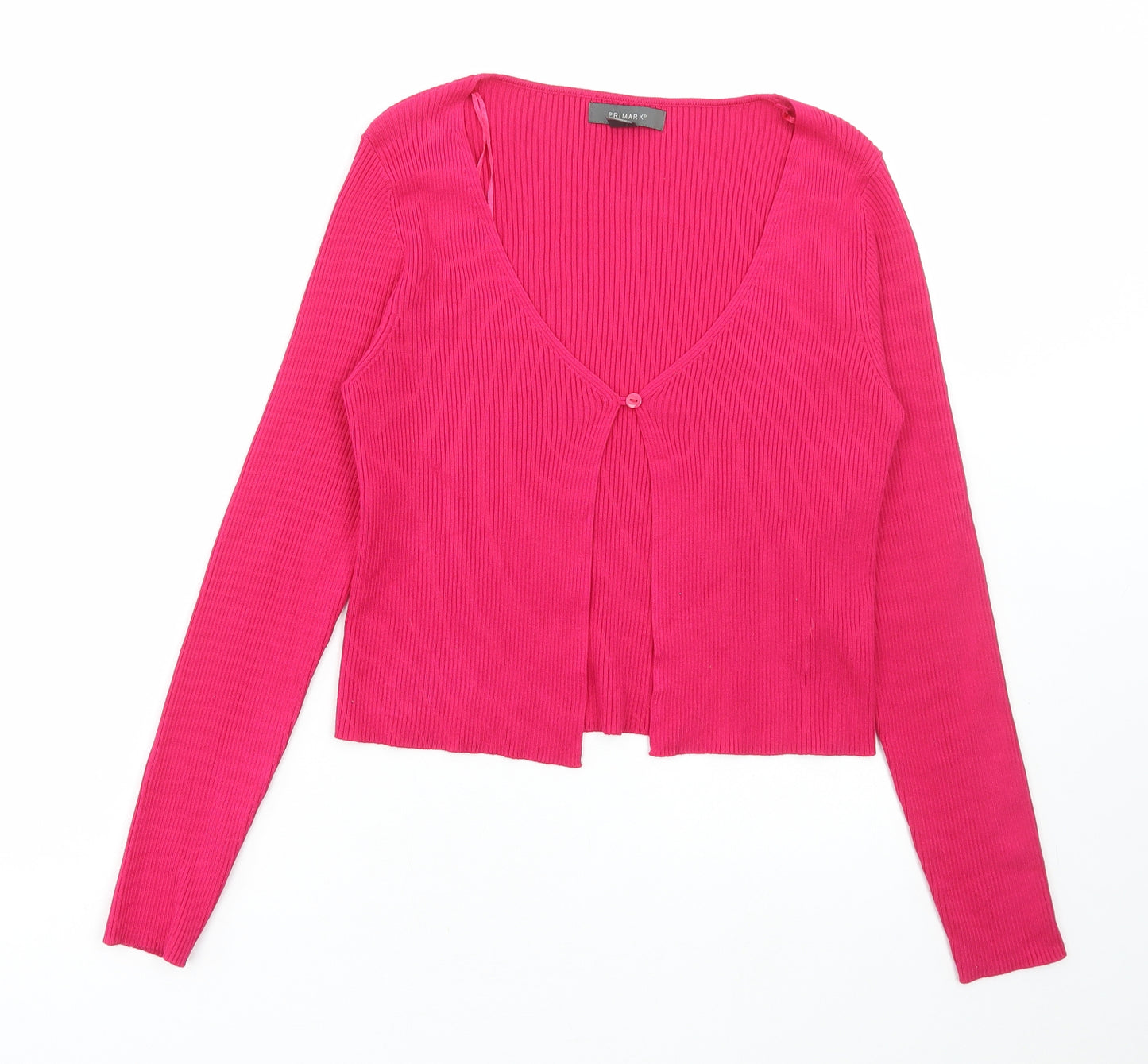 Primark Womens Pink V-Neck Viscose Cardigan Jumper Size S