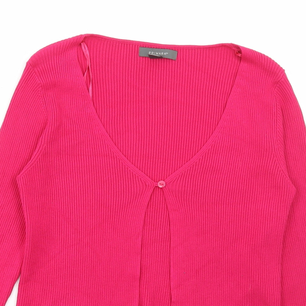 Primark Womens Pink V-Neck Viscose Cardigan Jumper Size S