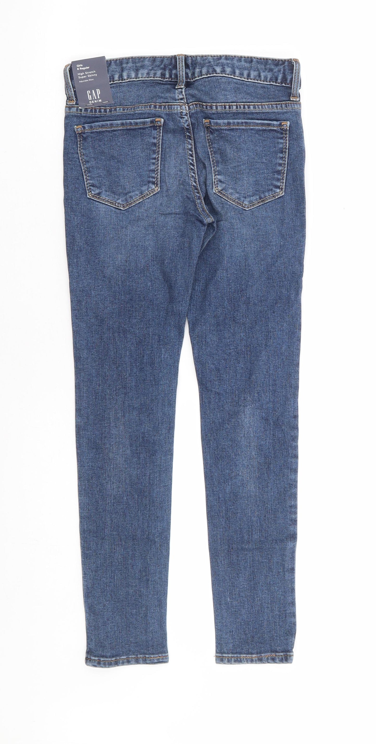 Gap Girls Blue Geometric Cotton Skinny Jeans Size 8 Years Extra-Slim Zip - Stars, Distressed