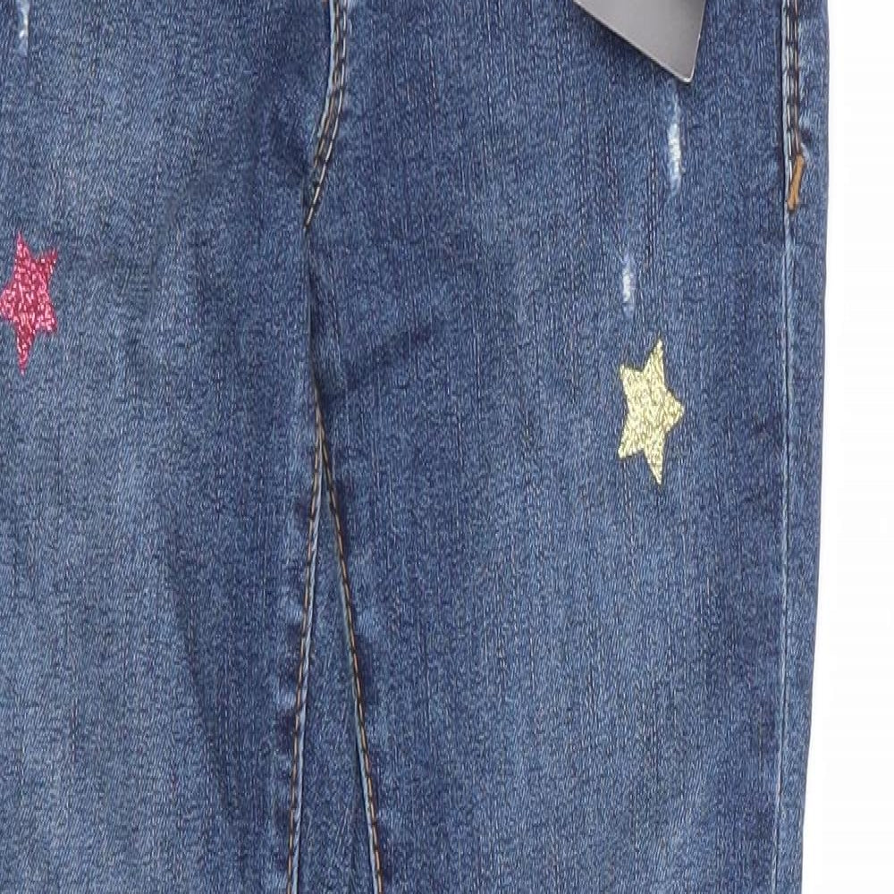 Gap Girls Blue Geometric Cotton Skinny Jeans Size 8 Years Extra-Slim Zip - Stars, Distressed