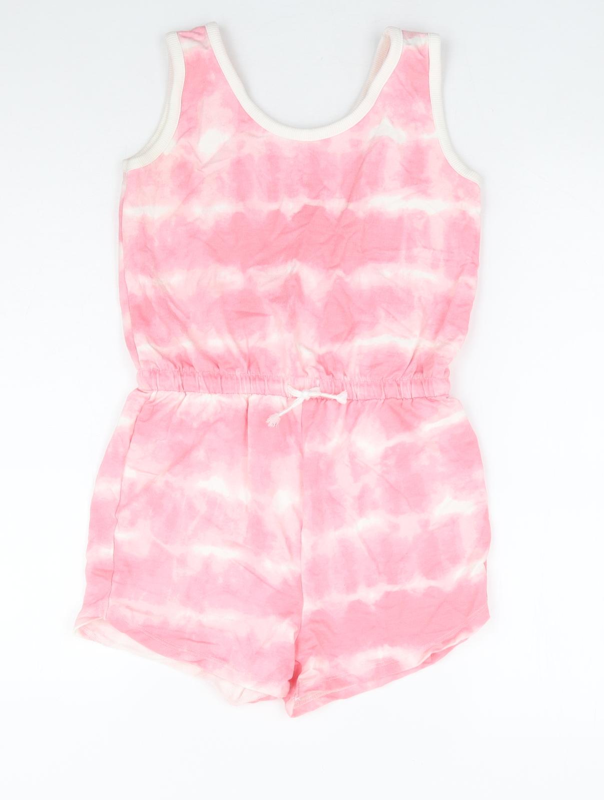 F&F Girls Pink Tie Dye Cotton Playsuit One-Piece Size 10-11 Years Drawstring