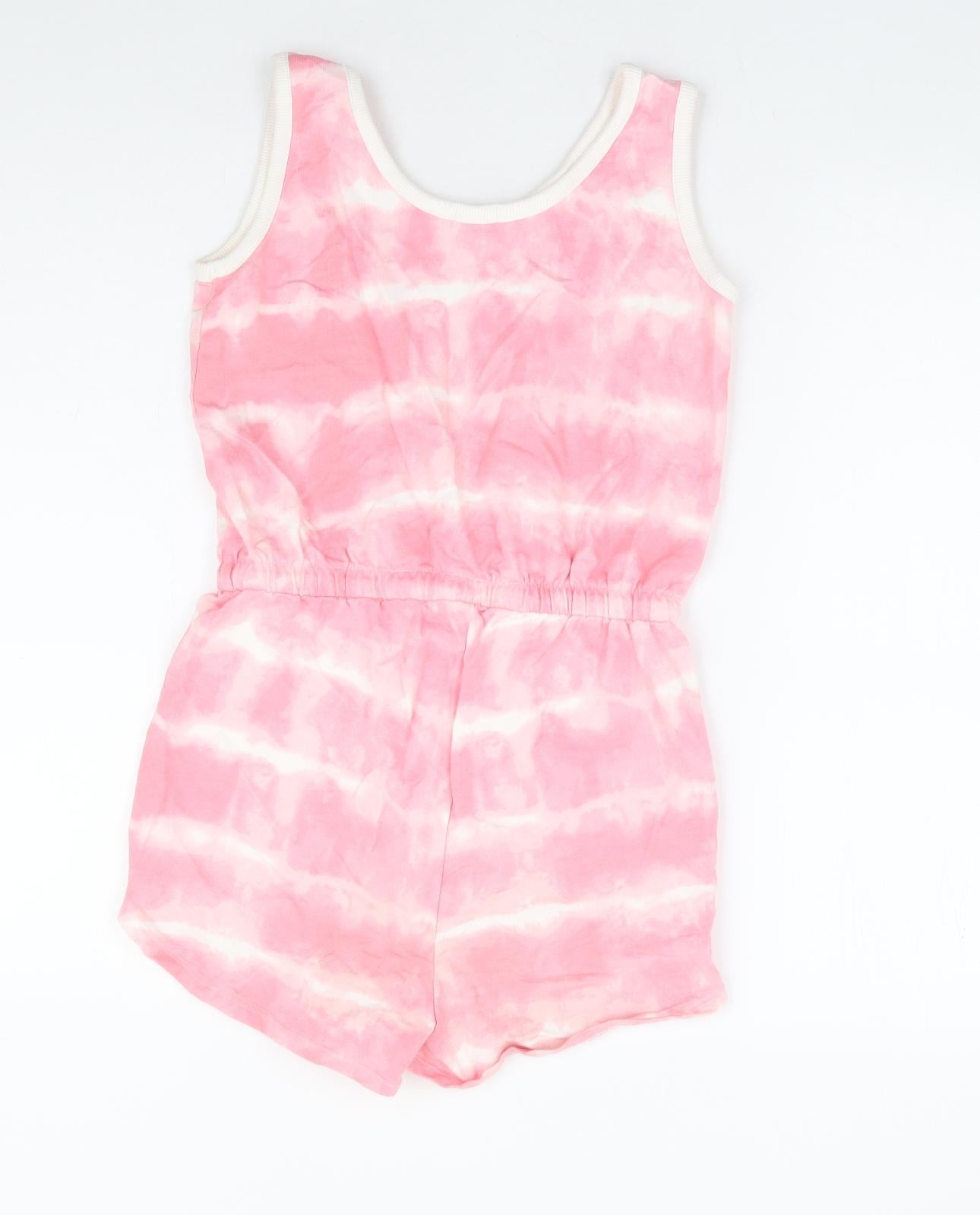 F&F Girls Pink Tie Dye Cotton Playsuit One-Piece Size 10-11 Years Drawstring