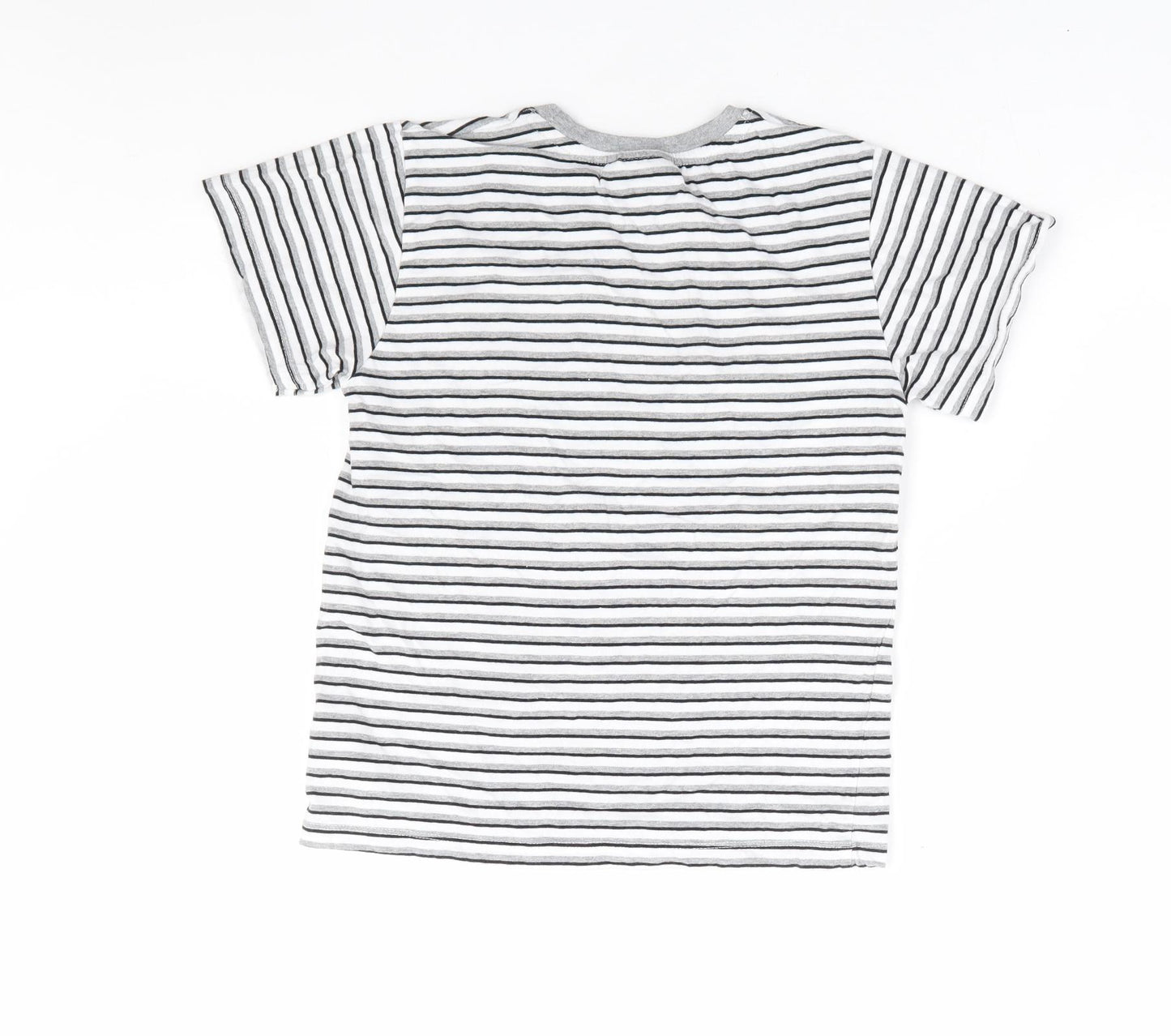 Firetrap Boys Black Striped Cotton Basic T-Shirt Size 9-10 Years Round Neck Pullover