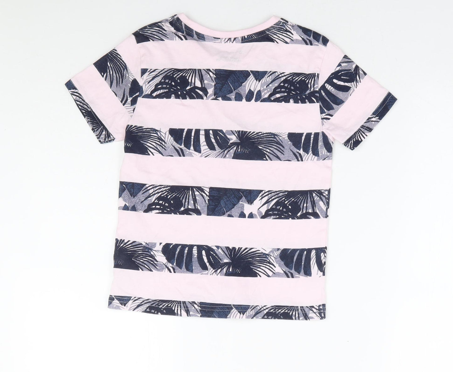 Primark Boys Pink Striped 100% Cotton Basic T-Shirt Size 6-7 Years Round Neck Pullover