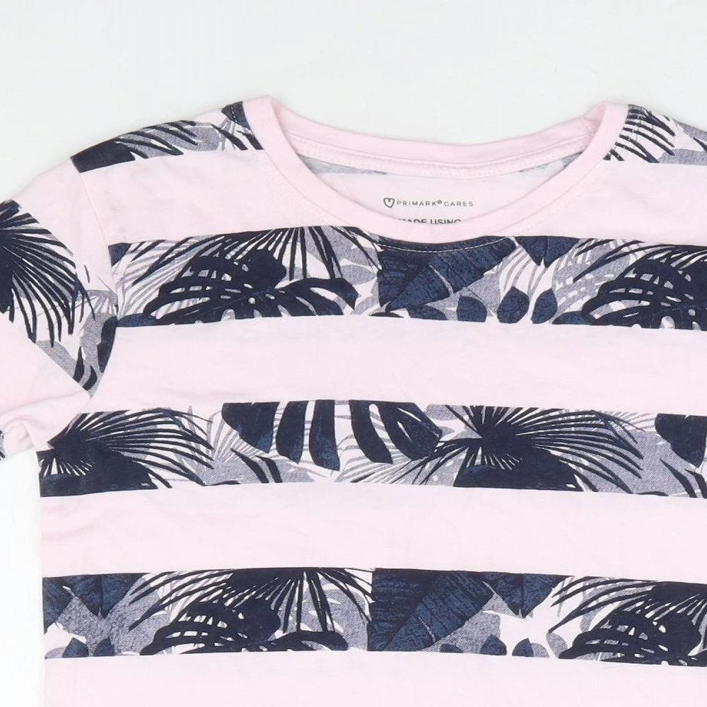 Primark Boys Pink Striped 100% Cotton Basic T-Shirt Size 6-7 Years Round Neck Pullover