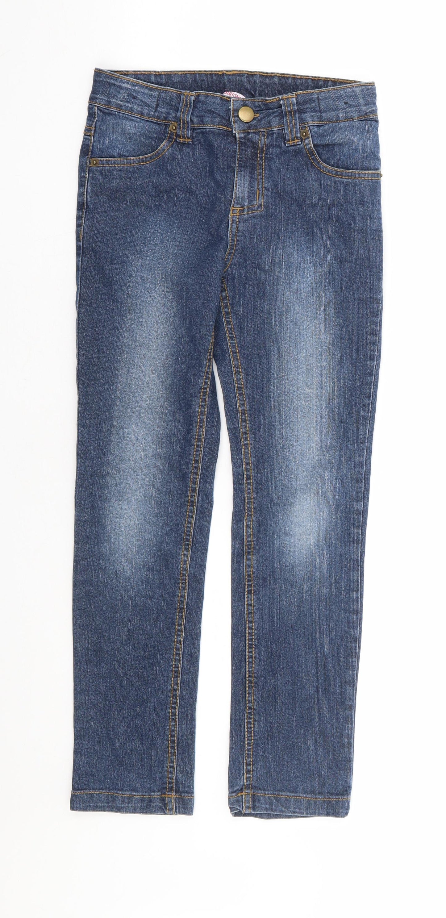 Miss E-Vie Girls Blue Cotton Straight Jeans Size 8-9 Years Regular Zip