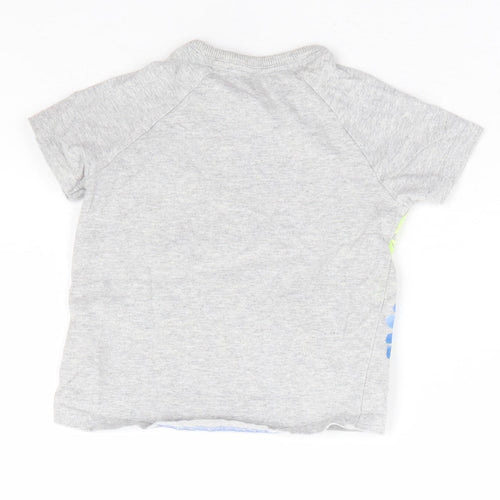 George Boys Grey 100% Cotton Basic T-Shirt Size 6-9 Months Round Neck Snap - Tropical Fun Dinosaur