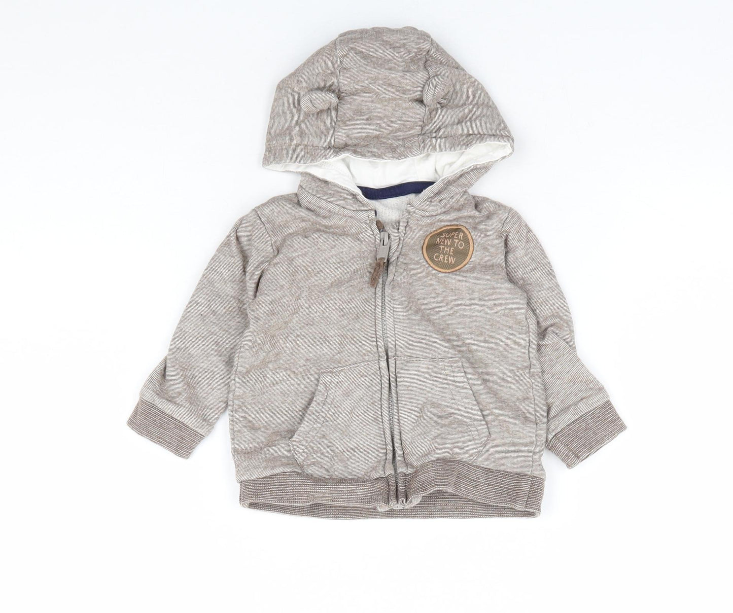 George Baby Brown Striped 100% Cotton Full Zip Jumper Size 6-9 Months Zip - Super New to the Crew