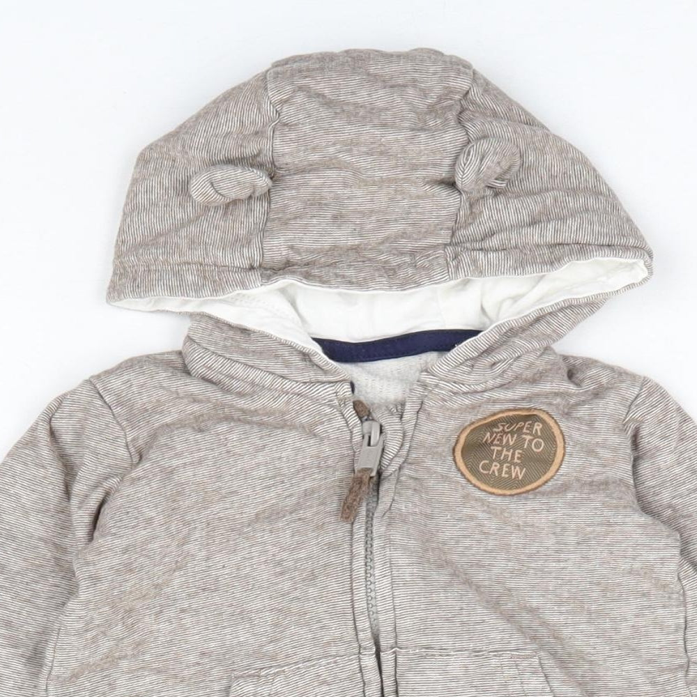 George Baby Brown Striped 100% Cotton Full Zip Jumper Size 6-9 Months Zip - Super New to the Crew
