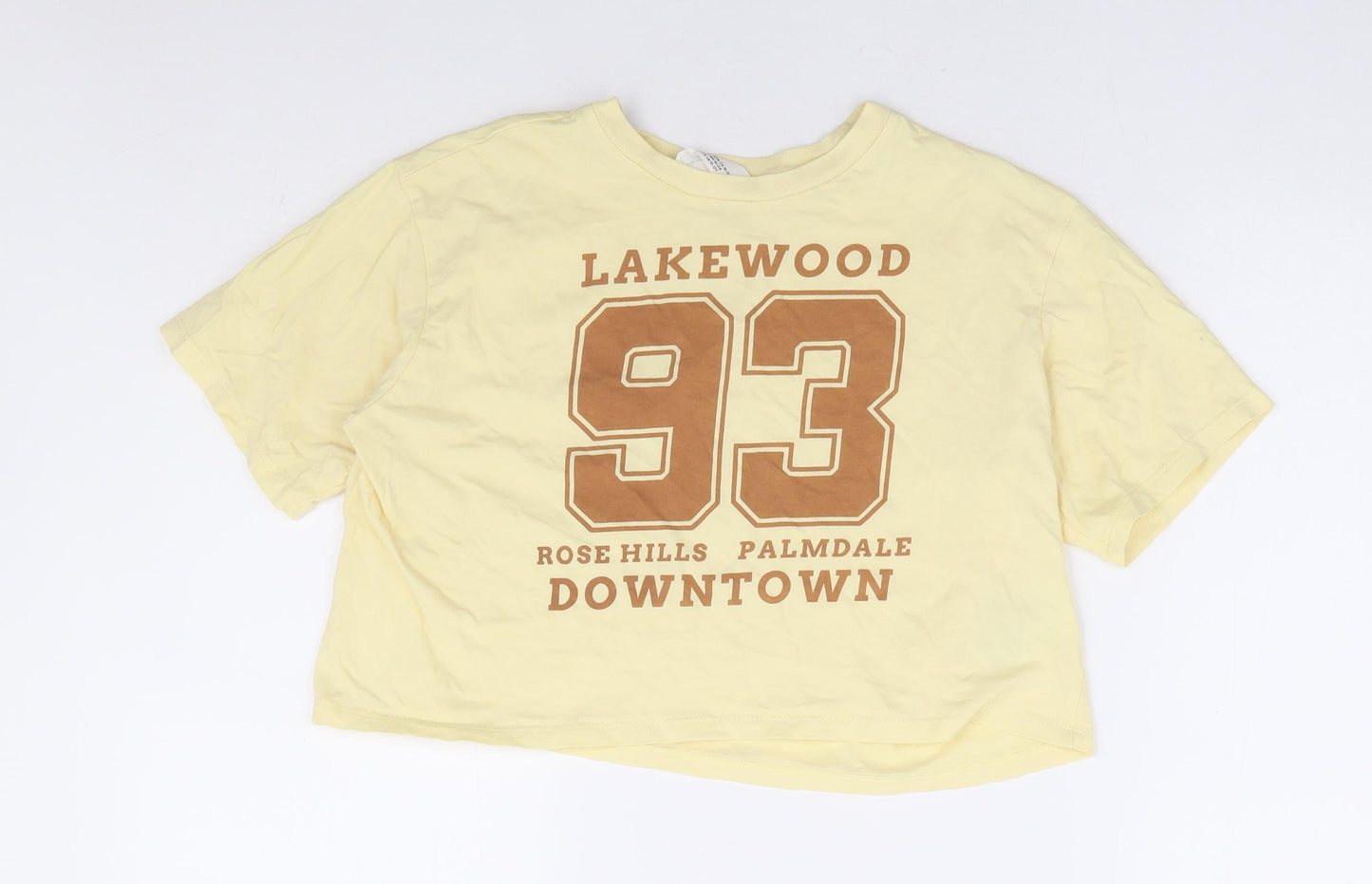 H&M Girls Yellow 100% Cotton Cropped T-Shirt Size 10-11 Years Round Neck Pullover - Lakewood Downtown