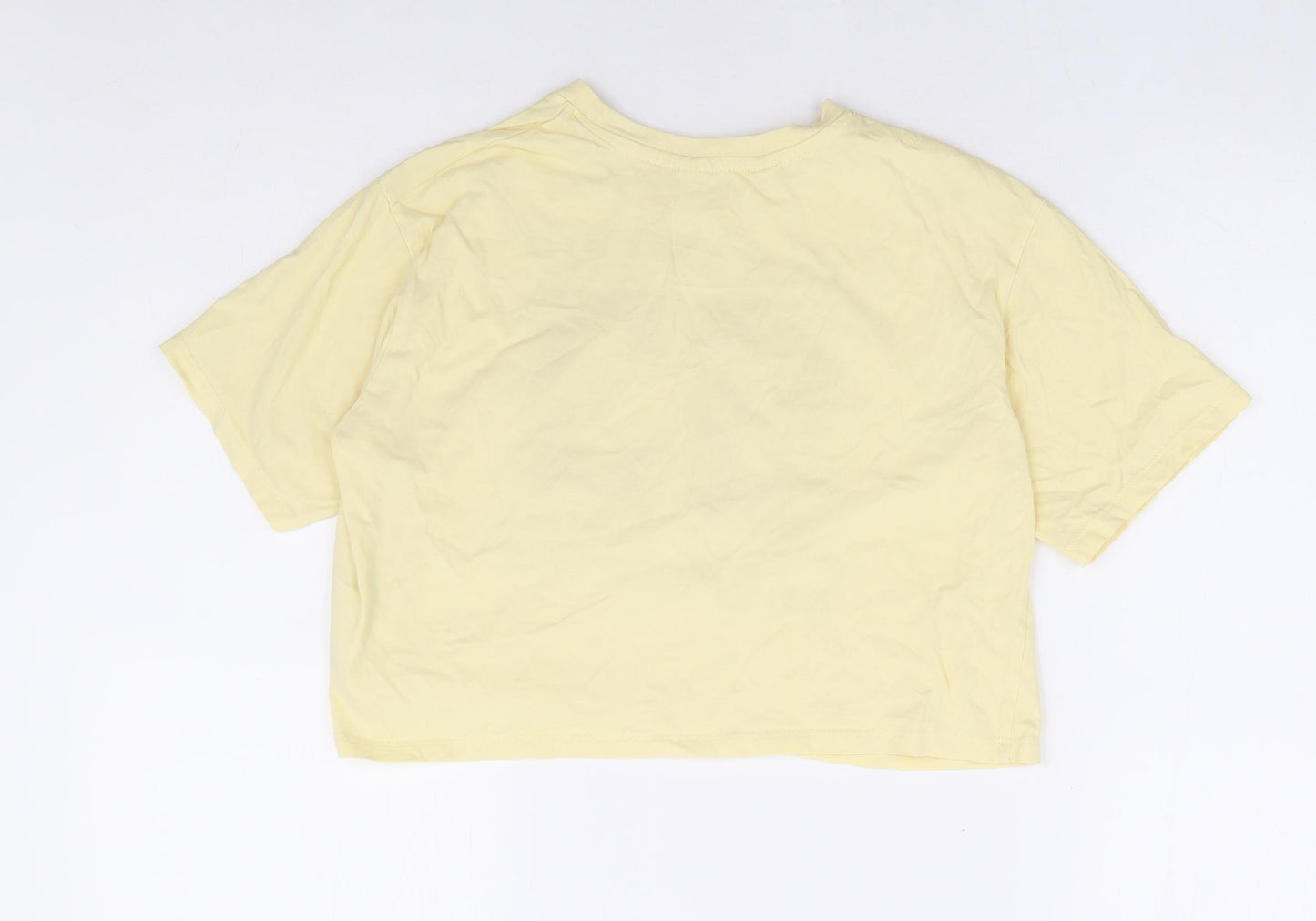 H&M Girls Yellow 100% Cotton Cropped T-Shirt Size 10-11 Years Round Neck Pullover - Lakewood Downtown