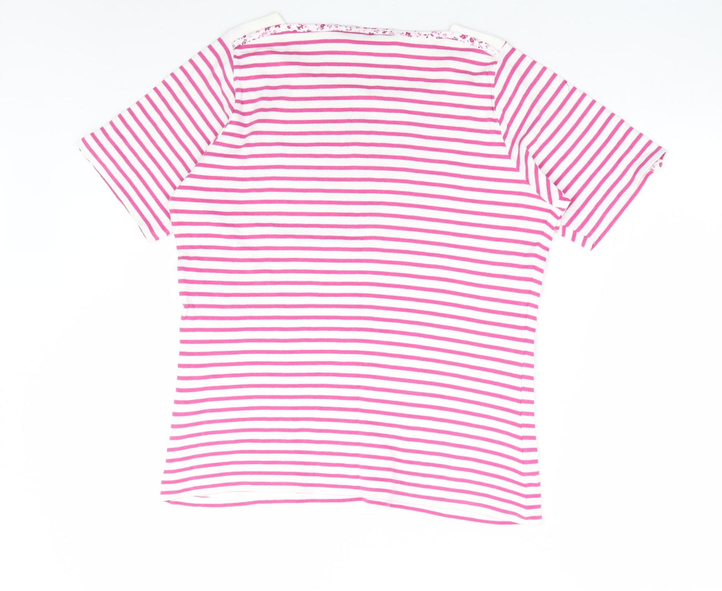 Isle Womens Pink Striped 100% Cotton Basic T-Shirt Size 14 Square Neck