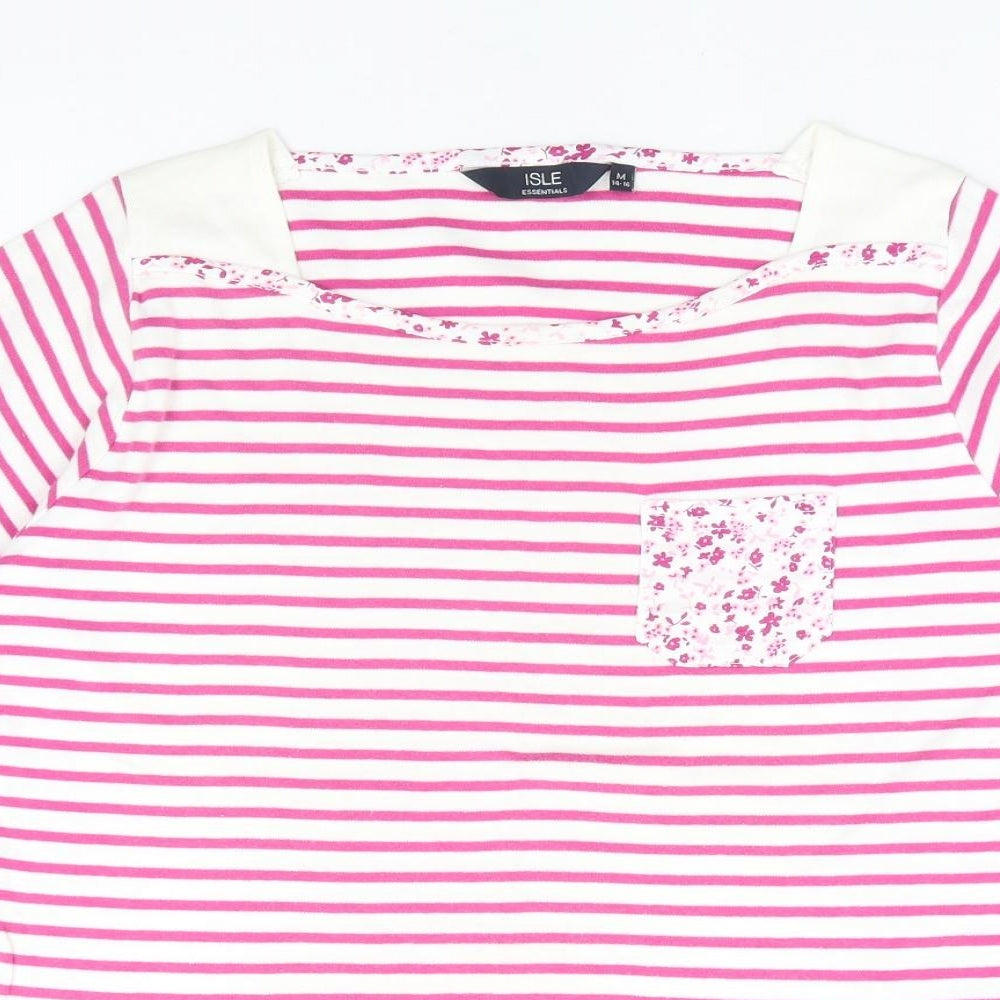 Isle Womens Pink Striped 100% Cotton Basic T-Shirt Size 14 Square Neck