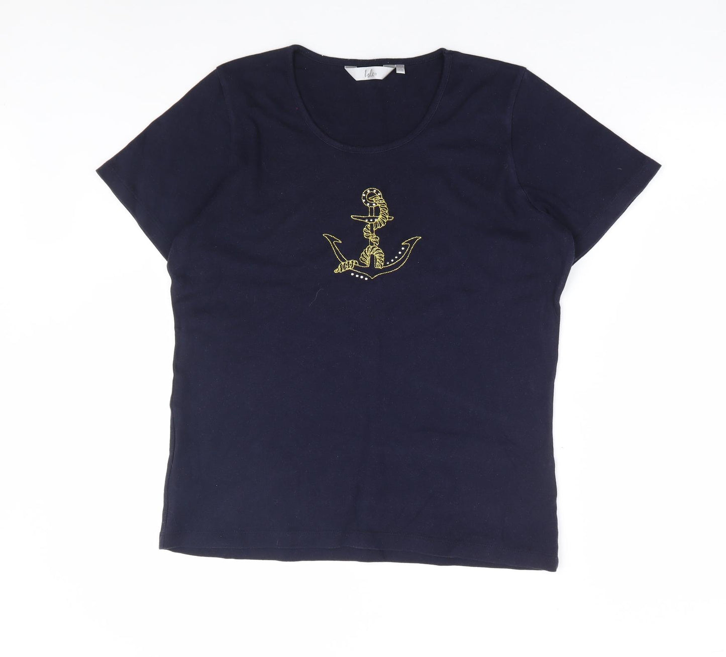 EWM Womens Blue 100% Cotton Basic T-Shirt Size 14 Round Neck - Anchor