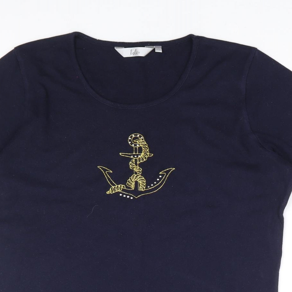 EWM Womens Blue 100% Cotton Basic T-Shirt Size 14 Round Neck - Anchor