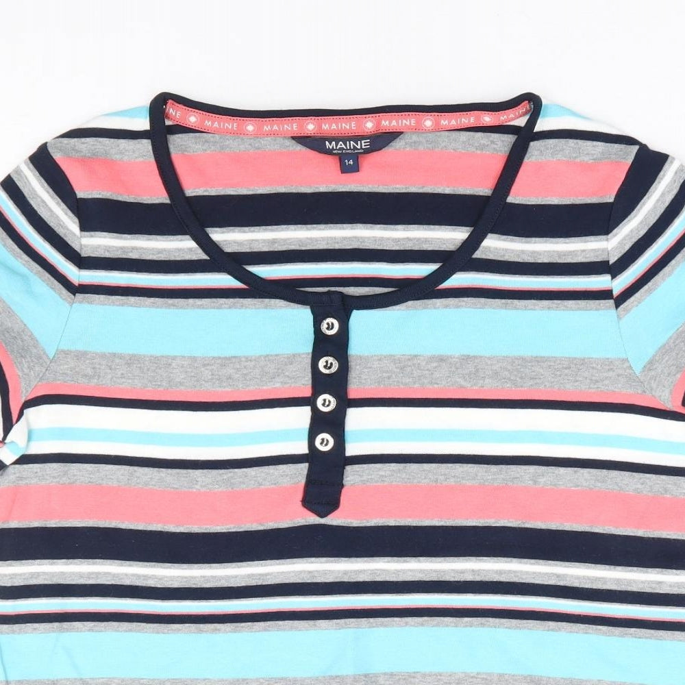 Maine Womens Multicoloured Striped 100% Cotton Basic T-Shirt Size 14 Henley