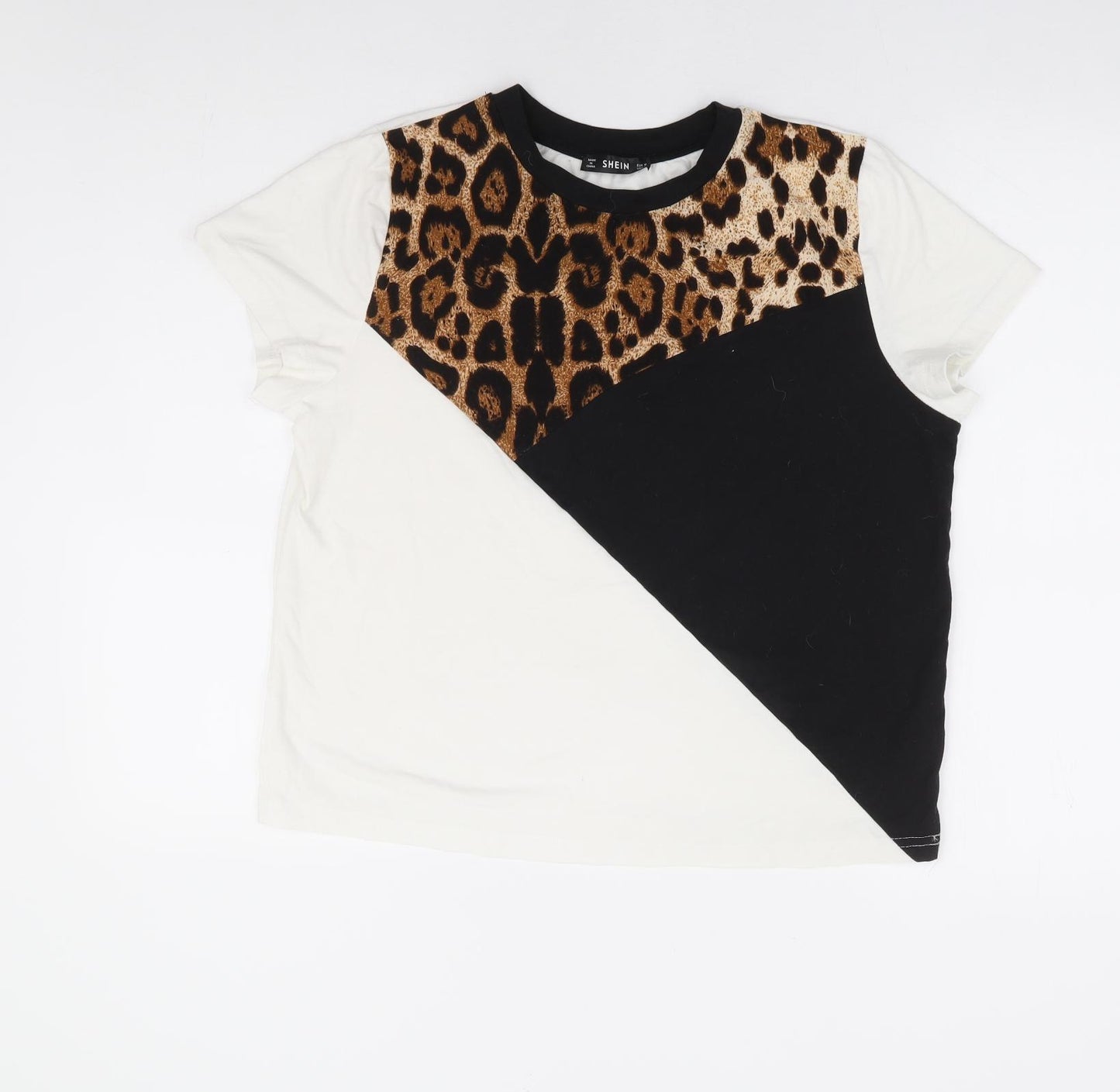 SheIn Womens Multicoloured Animal Print Cotton Basic T-Shirt Size M Round Neck - Leopard Print