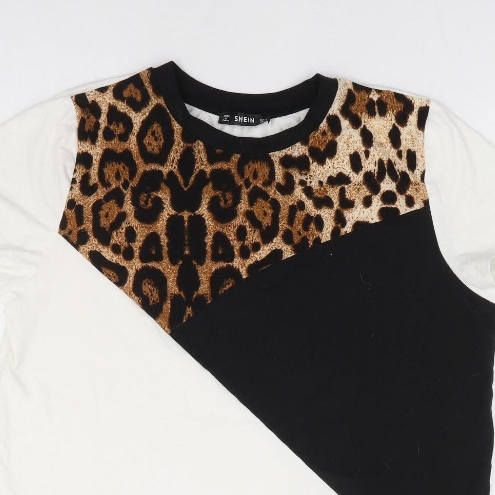 SheIn Womens Multicoloured Animal Print Cotton Basic T-Shirt Size M Round Neck - Leopard Print